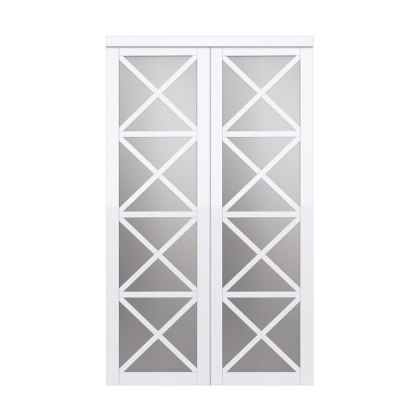 Renin Renin 48 in. x 80 1/2 in. Lace Multi-X Design Mirror Bypass Door EU3265PWCLE048080 - main
